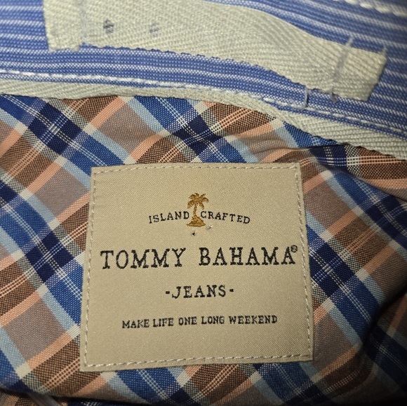 Tommy Bahama Jeans Orange & Blue Tartan Plaid Long Sleeve Button Up Shirt Sz XL - Picture 6 of 10